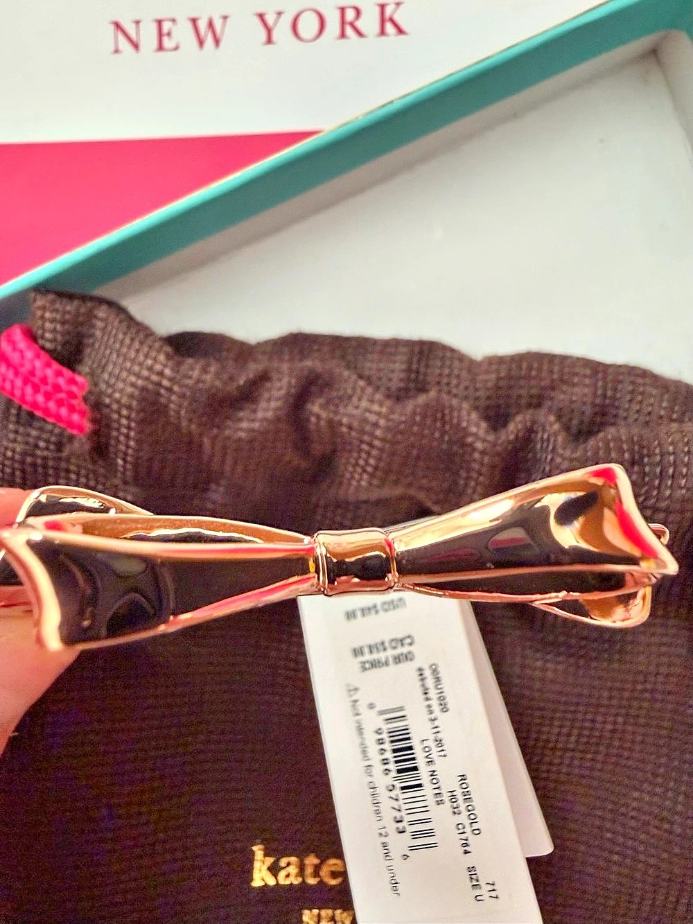 Kate Spade New York Love Notes Bow Bangle Bracelet Pink Rose Gold NWT